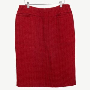 Donna Karan New York Red Wool Tweed Pencil Skirt
